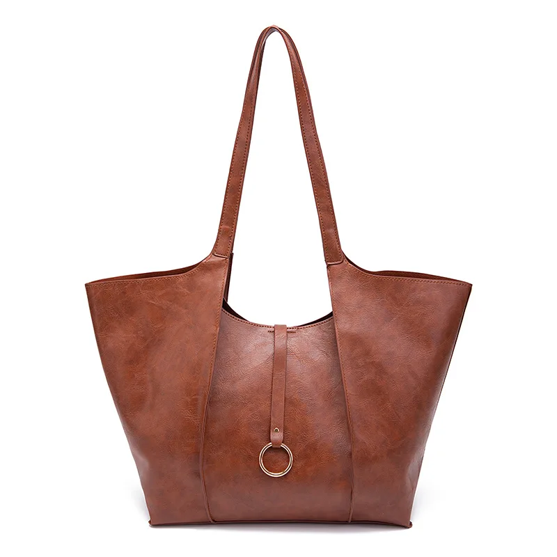 

Vintage Large Capacity Tote Bag Designer Women Shoulder Bags Luxury Soft Pu Leather Lady Handbags Simpler Lady Big Shopper Purse