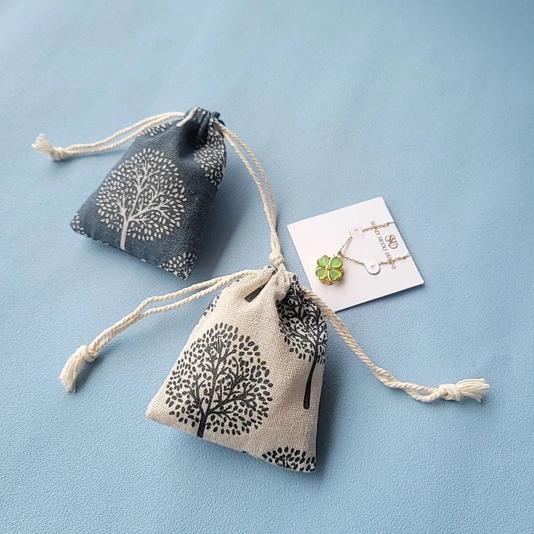 Happy Tree Linen Dust Sack 8x10cm 9x12cm 10x15cm 13x17cm Makeup Jute Jewelry gift Bags Pouches
