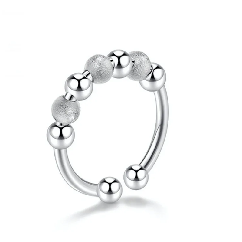 Punk Anxiety Rings For Women Men Spiral Fidget Beads Ring Rotate Freely Anti Stress Stainless Steel Ring Gift fidget rings