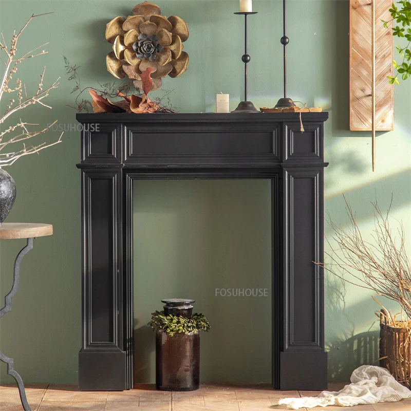 Nordic Solid Wood Fireplace Cabinets Retro Homestay Living Room Background Wall Decorative European Console Table Storage Shelf