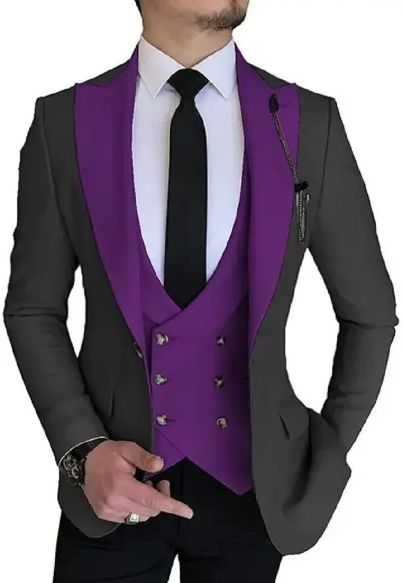 Men Suits Champagne Double Breasted Vest Wedding Tuxedo Terno Masculino Prom Groom 3 Pcs Slim Fit Blazer Custom Made