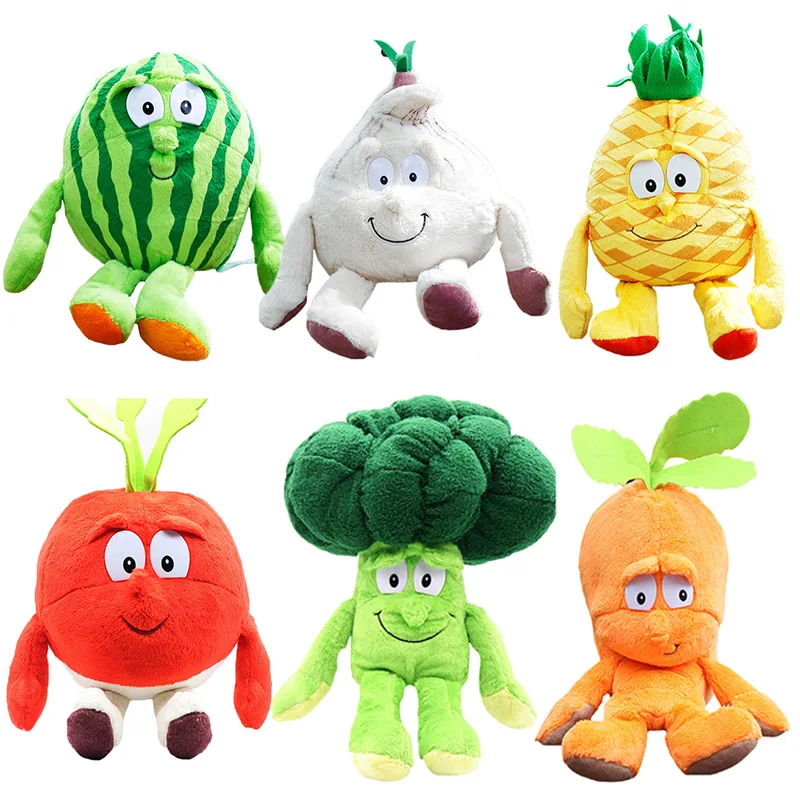 

25cm Vegetables Fruits Plush Toys Cute Watermelon Garlic Pineapple Banana Soft Stuffed Fruits Elf Plushie Doll for Kids Gifts
