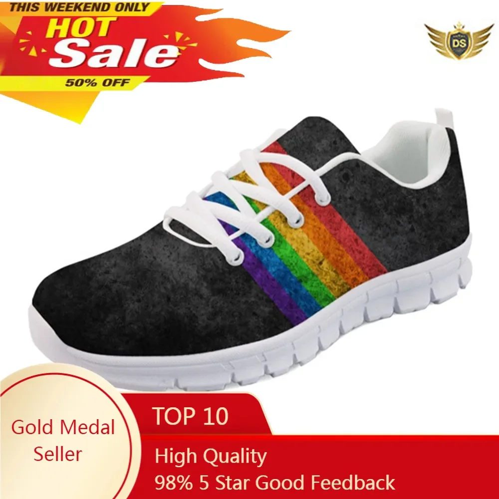 

Pride Sneakers Tenis Feninino Women's Casual Lacing Flats Shoe Rainbow Print Comfortable Mesh Sneaker For Teen Girl