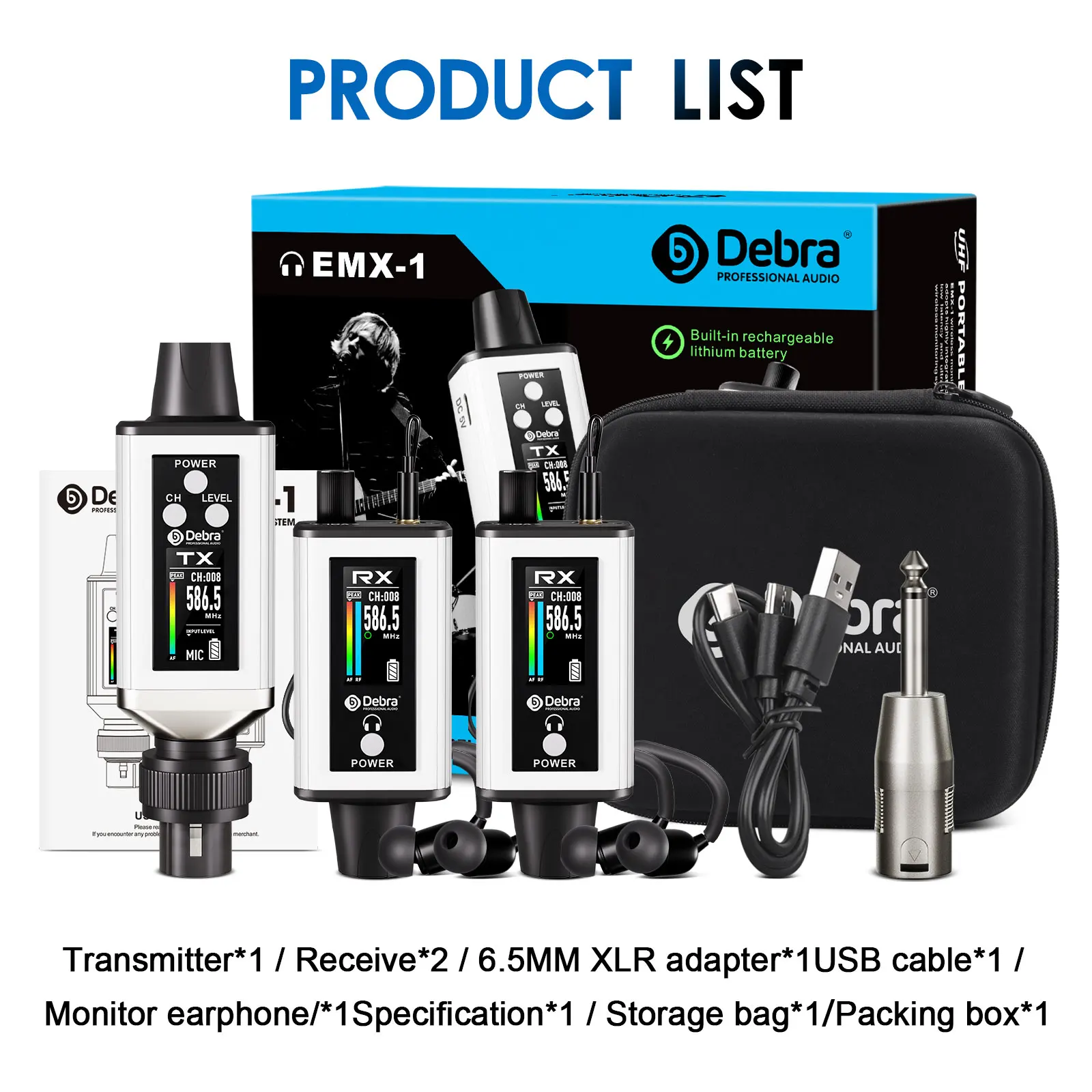2025 NEW  Audio UHF IEM Stereo EMX-1 wireless monitoring system Rechargeable wit