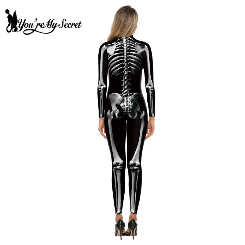 Cosplay Costume Women Romper Jumpsuit Adult Unitard [You're My Secret] Halloween Skeleton Costume Bodysuit 3D Stretch Skinny Jumpsuit Womens Rompers Party Zentai Outfit Catsuit