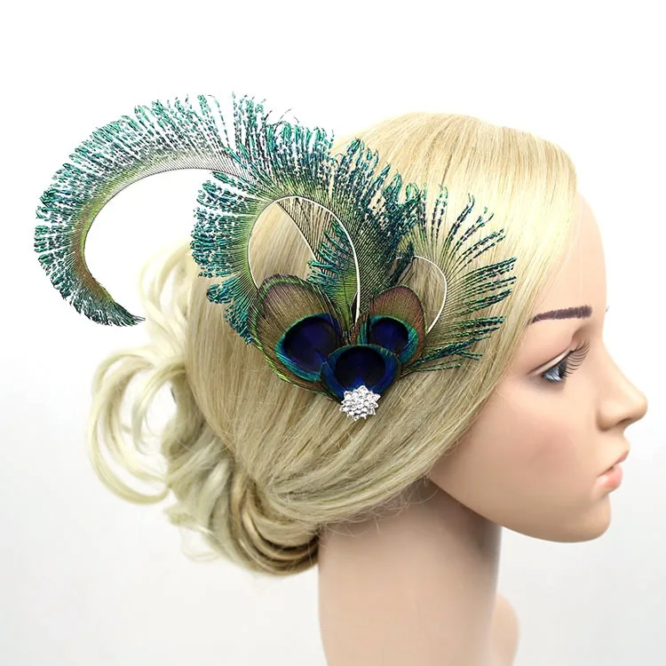 Peacock Faux Feather Fascinator Clip, Women Hairpin Headpiece, Carnival Fancy Dress Hair Pin, Hair Accessories, Clips