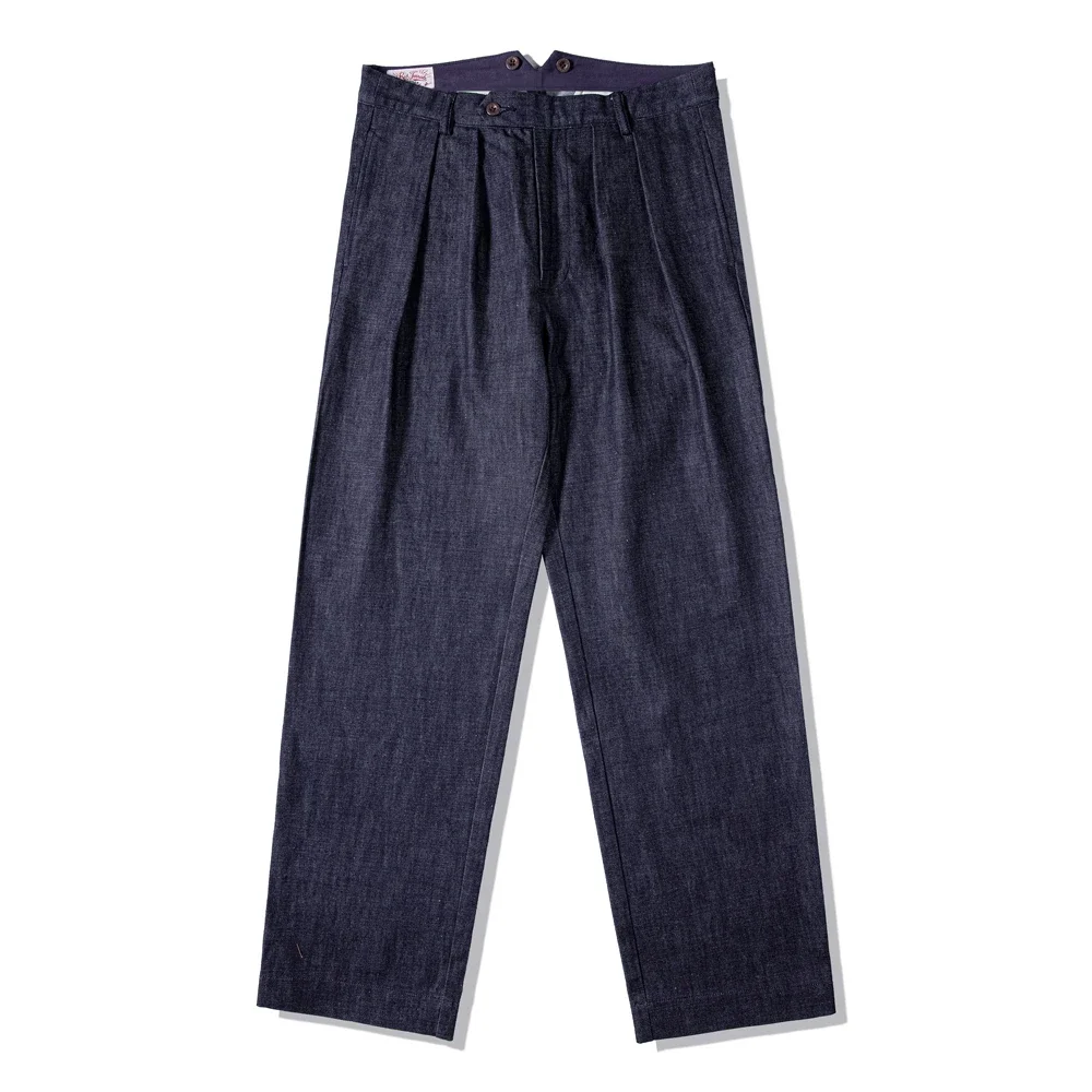 Red Tornado Double Pleated Wide Leg Denim Trousers Vintage Style Pants For Men 5