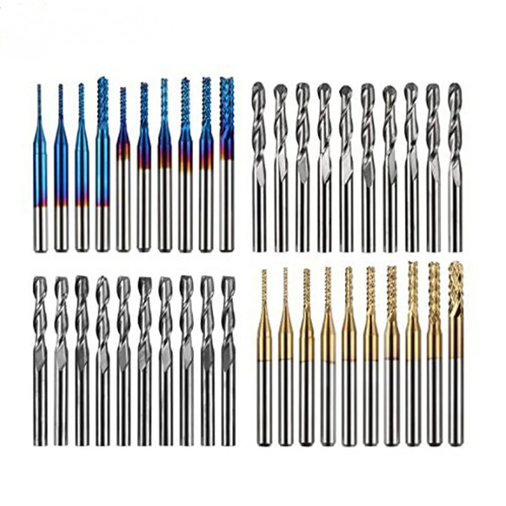 10/40pcs End Mill Engraving Bits Set 3.175mm Shank CNC Router Bits Ball