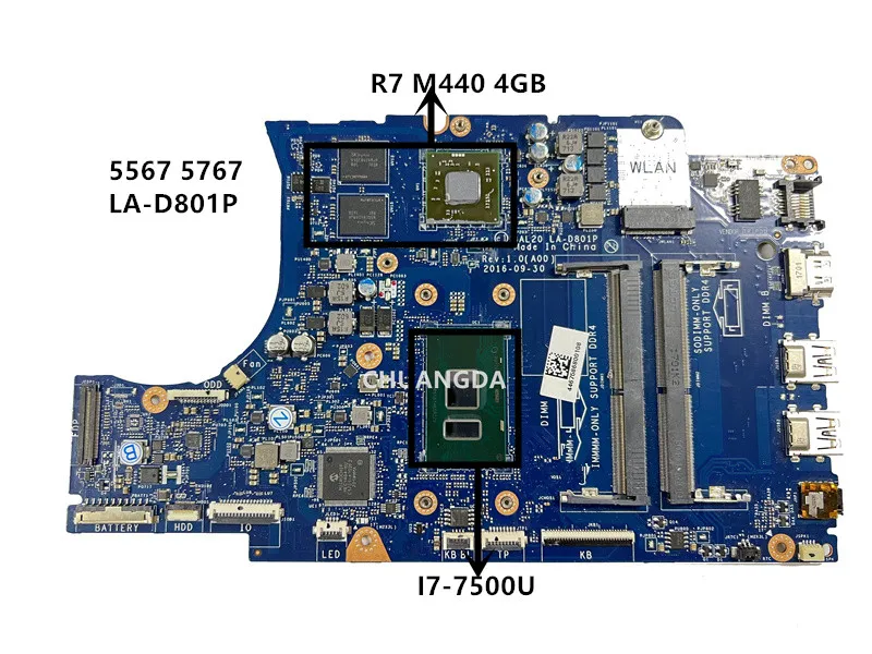 La-D801P I7-7500U Per Dell Inspiron 15 5567 5767 Laptop Notebook Cn-0Kfwk9 Mainboard Testato Al 100%