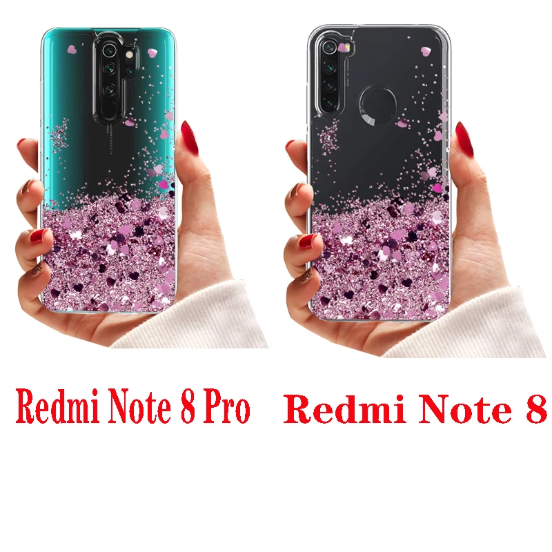 Funda compatible con Redmi Note 8 Pro con purpurina verde transparente,  Xiaomi Redmi Note 8 Pro, funda de silicona transparente de TPU suave para