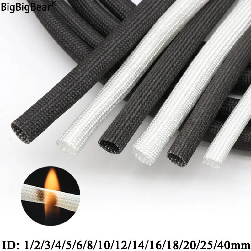 

1/5M ID 1mm ~ 40 mm Braided Fiberglass Sleeve 600 Deg.C High Temperature Chemical Glass Fiber Tube Fiberglass Sleeving