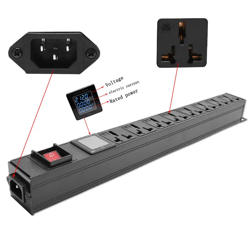 

ammeter PDU Power Strip Network Cabinet Rack Distribution 8AC Unit Socket 16A Universal Outlet Switch IEC C14 Transfer