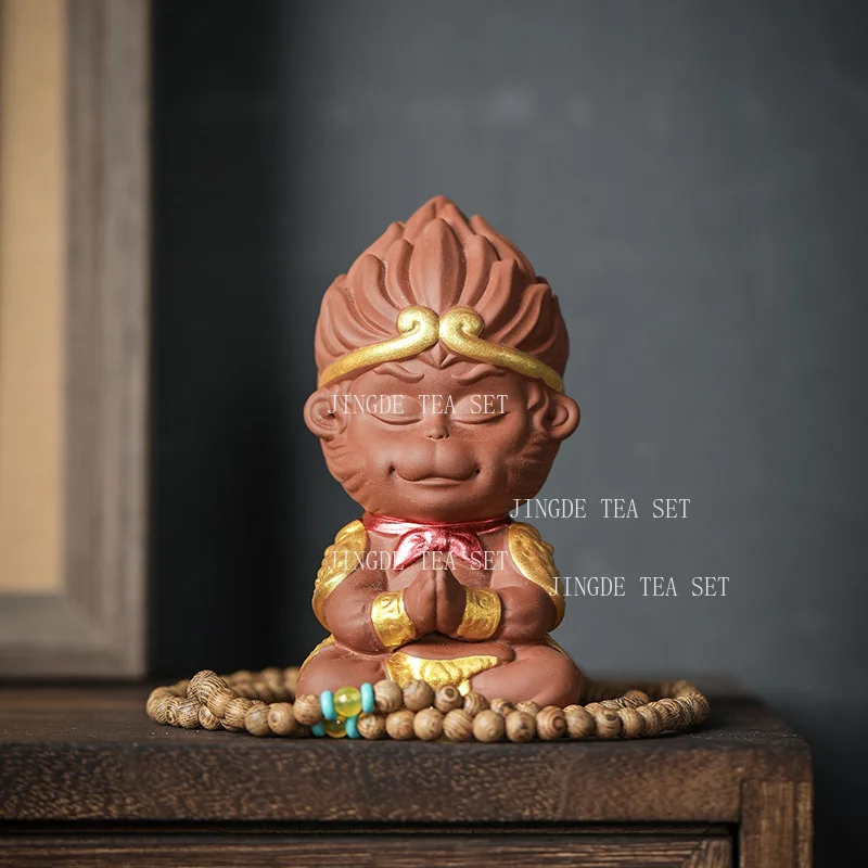 1pcs  Purple Clay Tea Pet Decoration Ornament Creative Chinese Style Monkey King Semi Handmade Tea Set Accessories Sun Wukong
