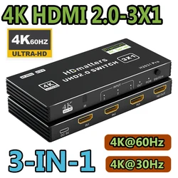 Premium HDMI 2.1 Switch Splitter with Remote - 120Hz, 3/4/5 - Port, HDR Supported - Choos model (4K HDMI 2.0 - 3X1)