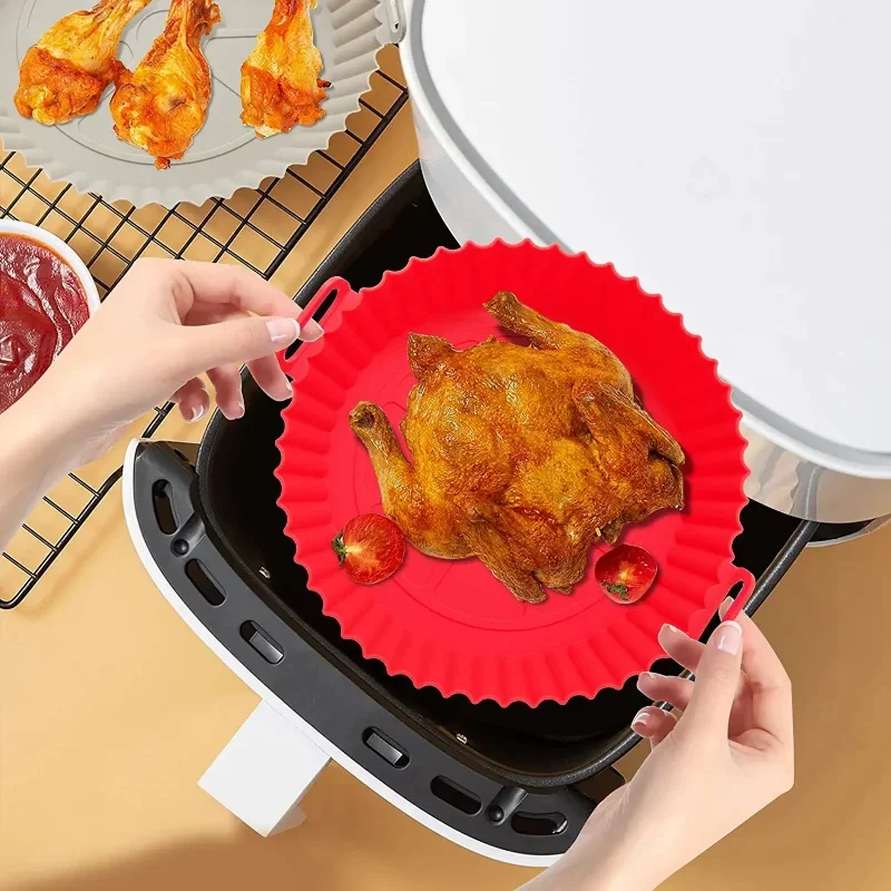 18cm Air Fryers Oven Baking Tray Fried Pizza Chicken Basket Mat Airfryer Silicone Pot Round Replacemen Grill Pan Accessories