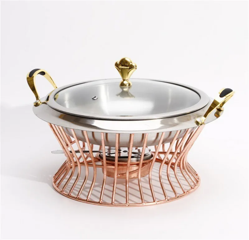 Stainless Steel Hot pot Set Mini Hotpot Holder Glass Lid Gold Silver