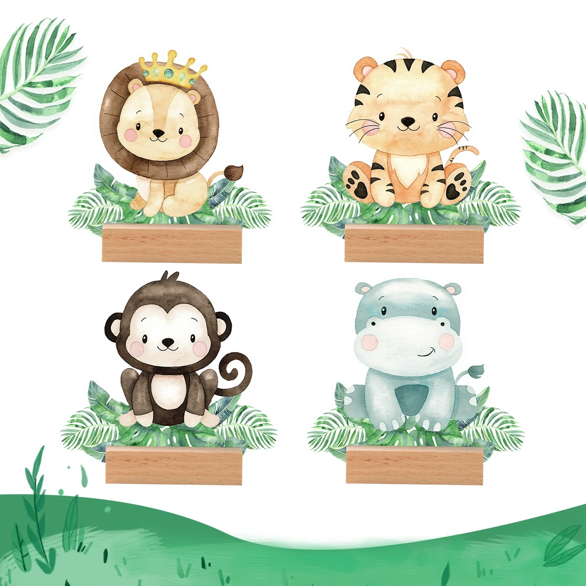 

Jungle Animals Acrylic Ornaments Desktop Decor Wooden Base Jungle Safari Theme Birthday Party Decor Wild One Party Supplies