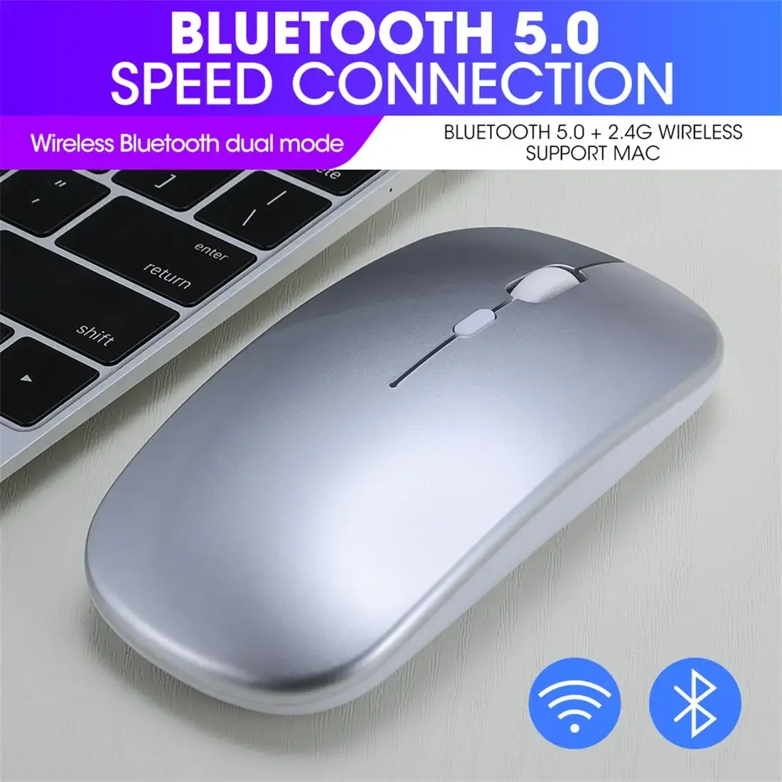 

Беспроводная игровая мышь 2,4 ГГц, Bluetooth мышь, USB перезаряжаемая Бесшумная оптическая мышь 1600DPI для компьютера, ноутбука, ПК, геймера