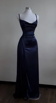 Y2k Hot Girls Pleated Spaghetti Strap Dresses Women Solid Color Sexy Backless Package Hip Slim Slit Long Dress Female Streetwear 1