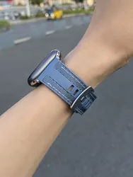 Enhanced Silicone Band Strap for Apple Watch - Composite Bracelet Design (02 Topa Blue)