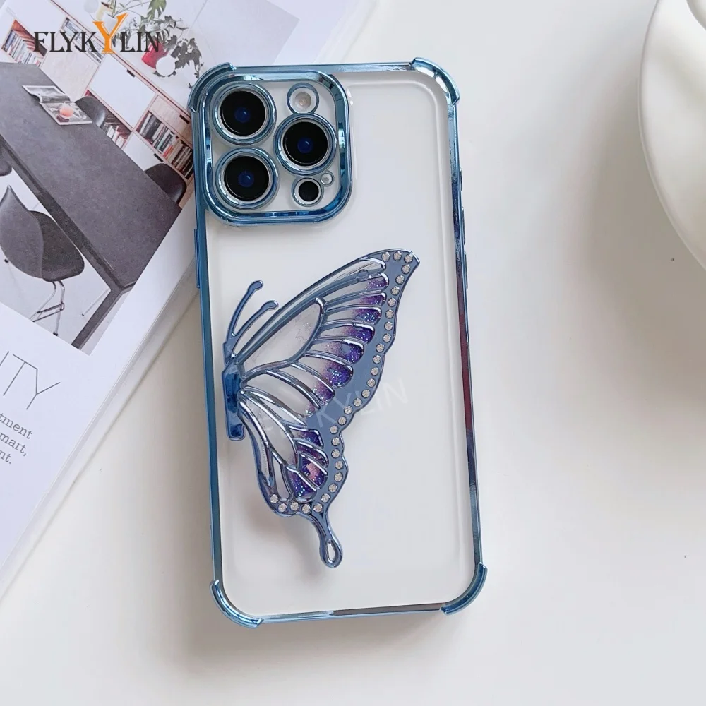 Electroplated Transparent Shiny Butterfly Bracket Phone Case