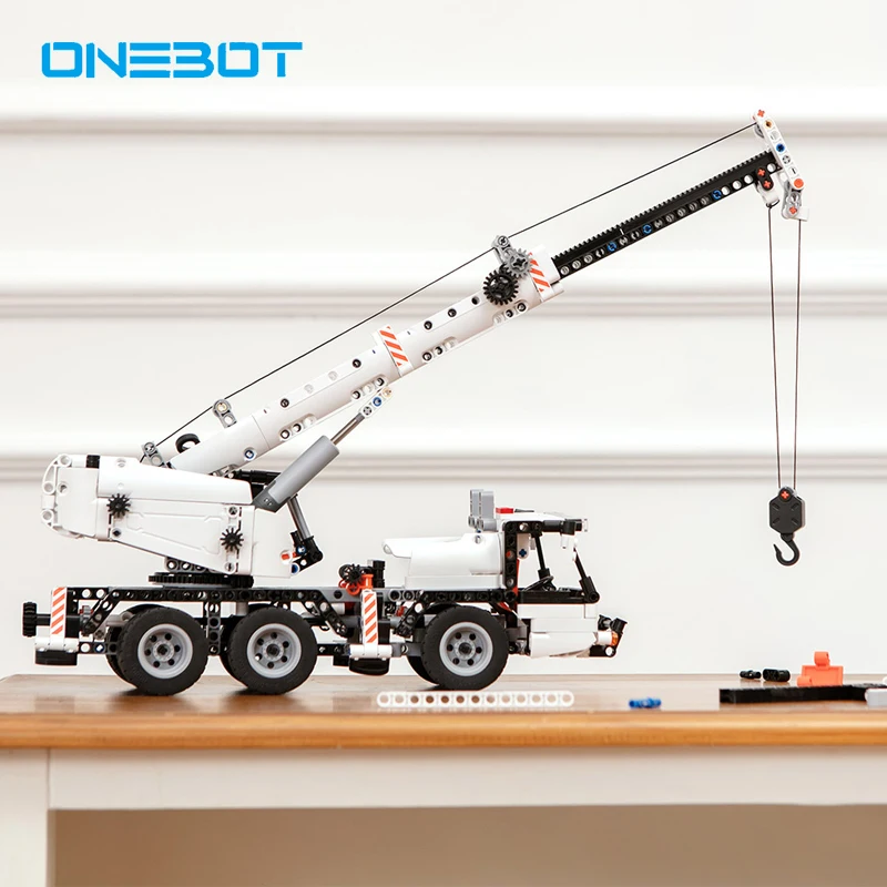 

ONEBOT Building Blocks Mini Engineering Crane Robot Educational DIY Toys Car 360-degree Rotating Control Steering Micro Blocks