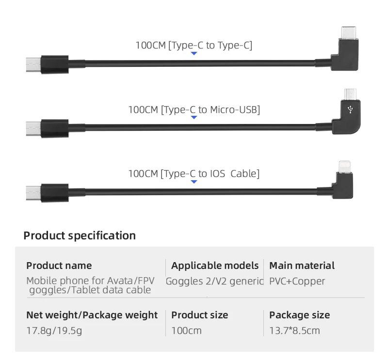 Description Picture 3 of itemData Cable for DJI Avata Goggles 2/V2 Phone Tablet Micro-USB Type-C Transmission Date Line Adapter for DJI FPV Combo Accessory