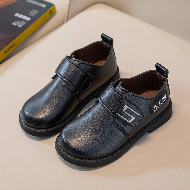 Black Leather Kids Formal Shoes for Boys