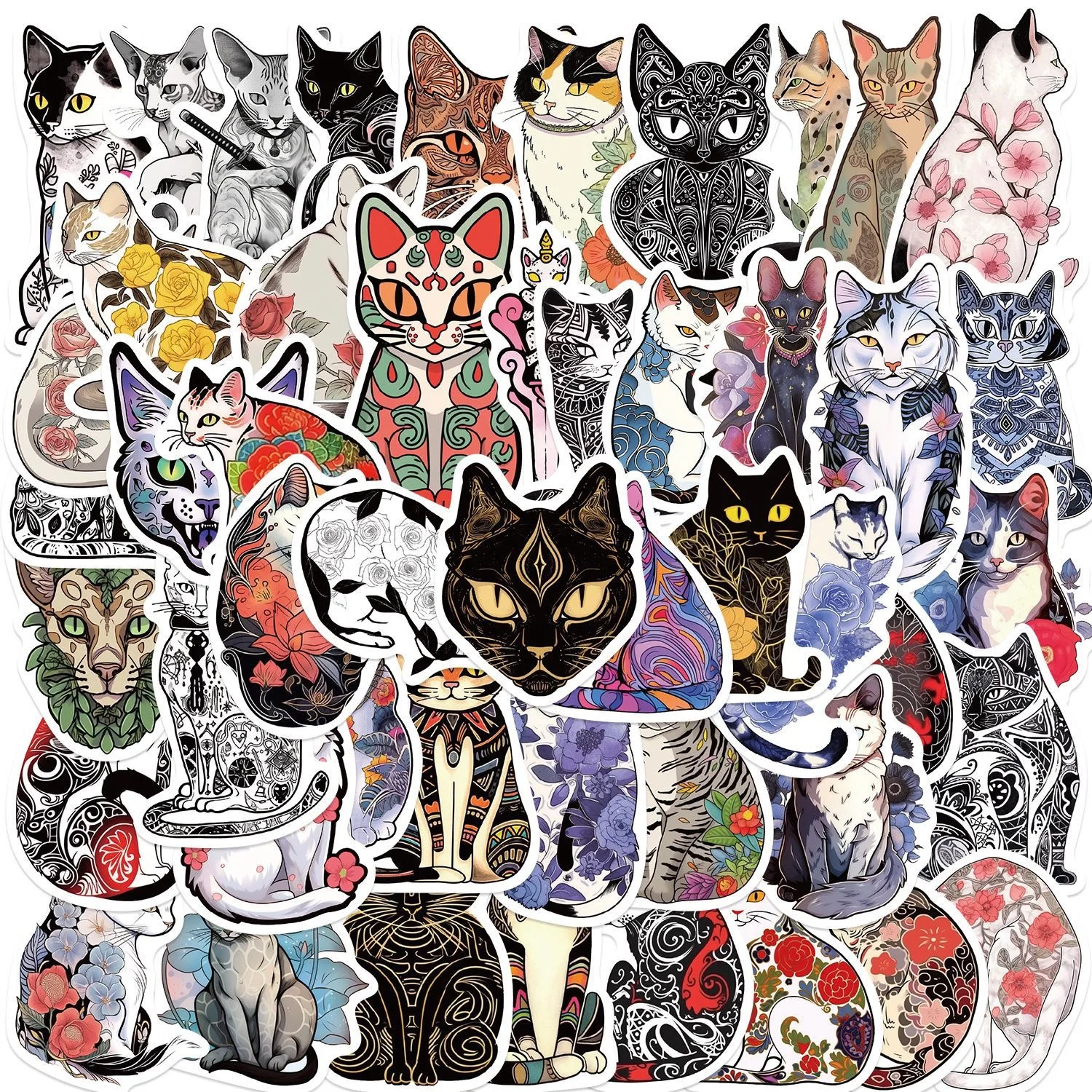 10/50pcs Cool Gothic Tattoo Cat Art Stickers Aesthetic Vintage Decals DIY Skateboard Guitar Suitcase Freezer Motorcycle Sticker