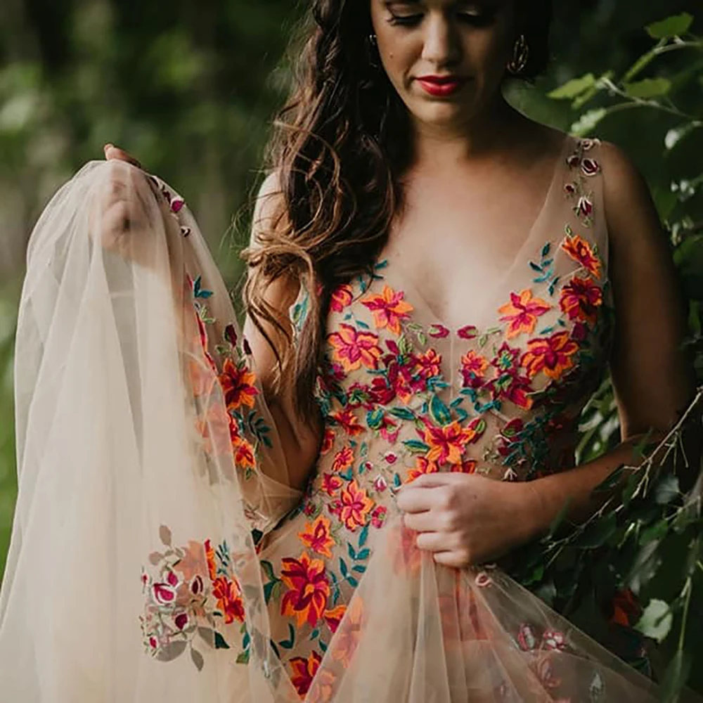 flower embroidered wedding dress