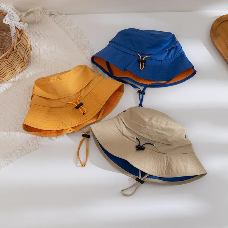 Quick Dry Children Fisherman Hat Summer Thin Baby Bucket Hat Outdoor Beach Panama Boys Girls Drawstring Sunscreen Cap 3