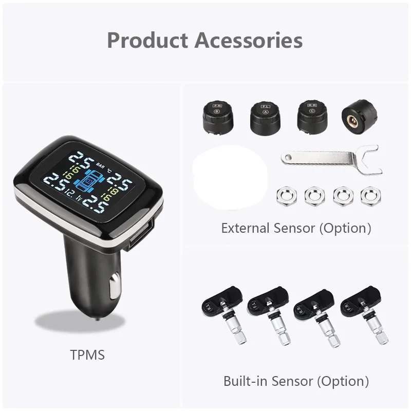 Car TPMS Tire Pressure Monitor System Alarm Cigarette Lighter USB Display Auto Security Sensor decoration accessories car tire pressure monitor car tire pressure sensor