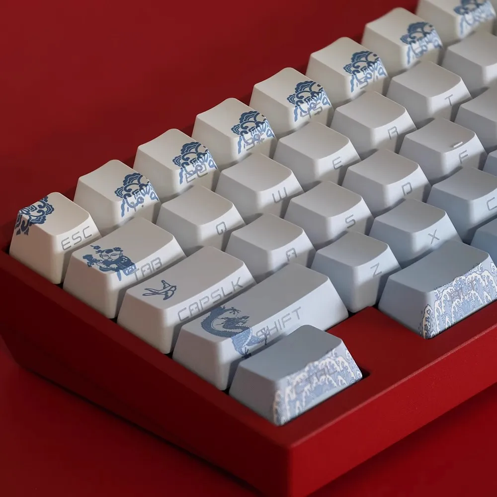 Keycaps de Porcelana Azul e Branca Keycap de Impressão Lateral Retroiluminado Gradiente Pbt Perfil Oem Teclado mx Switch 67 75 134 Teclas - Imagem 5