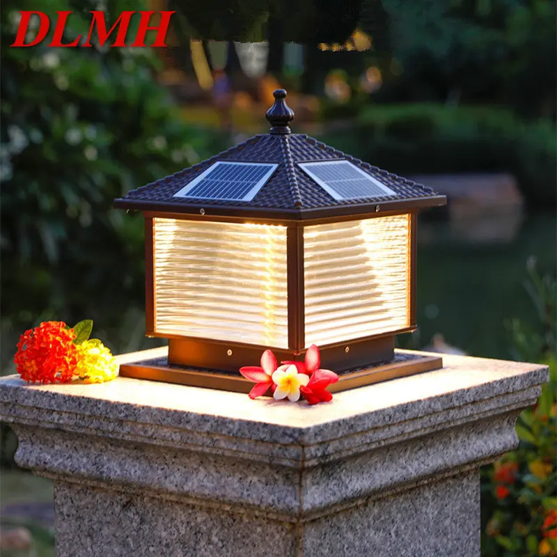 

DLMH Solar Post Lamp LED Outdoor Creative Striped Glass Simple Pillar Light Waterproof IP65 for Home Villa Courtyard