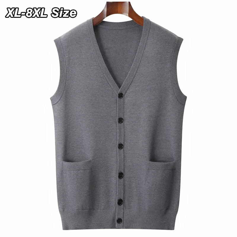 Spring Men's Knitted Vest V-neck Sleeveless Cardigan Sweater Large Size Business Casual Loose Brand Clothes 6XL 7XL 8XL men sweater vests mens knitted vest