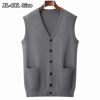 남성용 V넥 민소매 카디건 스웨터 니트 조끼, 라지 사이즈 비즈니스 캐주얼 루즈 브랜드 의류, 6XL, 7XL, 8XL, 2023 봄