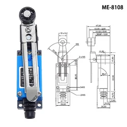 Adjustable Roller Lever Arm Limit Switch, Rotary AC250V NO NC - 1PCS (ME - 8108)