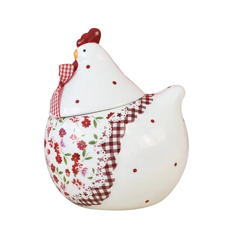 Red Chicken-shaped Ceramic Sealed Storage Jar, Creatively Designed Container, Cute and Interesting Household Item Good-looking