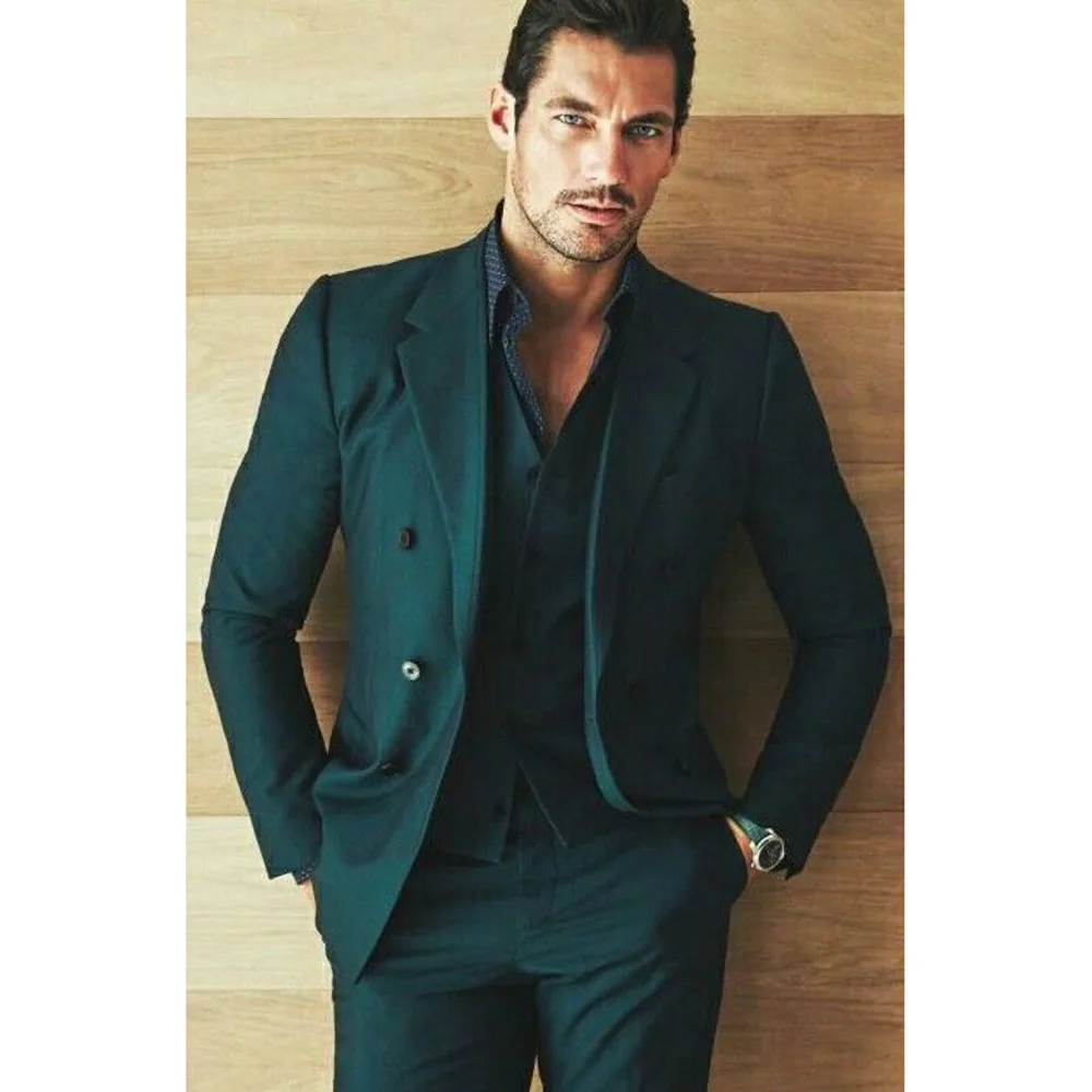 Green Notch Lapel Men Suits 3 Piece Fashion Business Casual Outfits Elegant Groom Wedding Tuxedo Slim (Blazer+Vest+Pants)