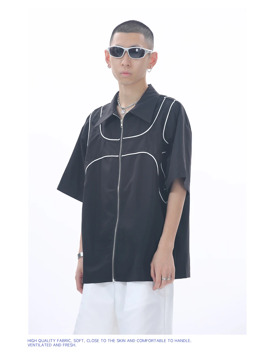 

XS-6XL New 2023 Men Women Yamamoto Style Niche Design Silhouette Short Sleeve Shirt Lovers Costumes