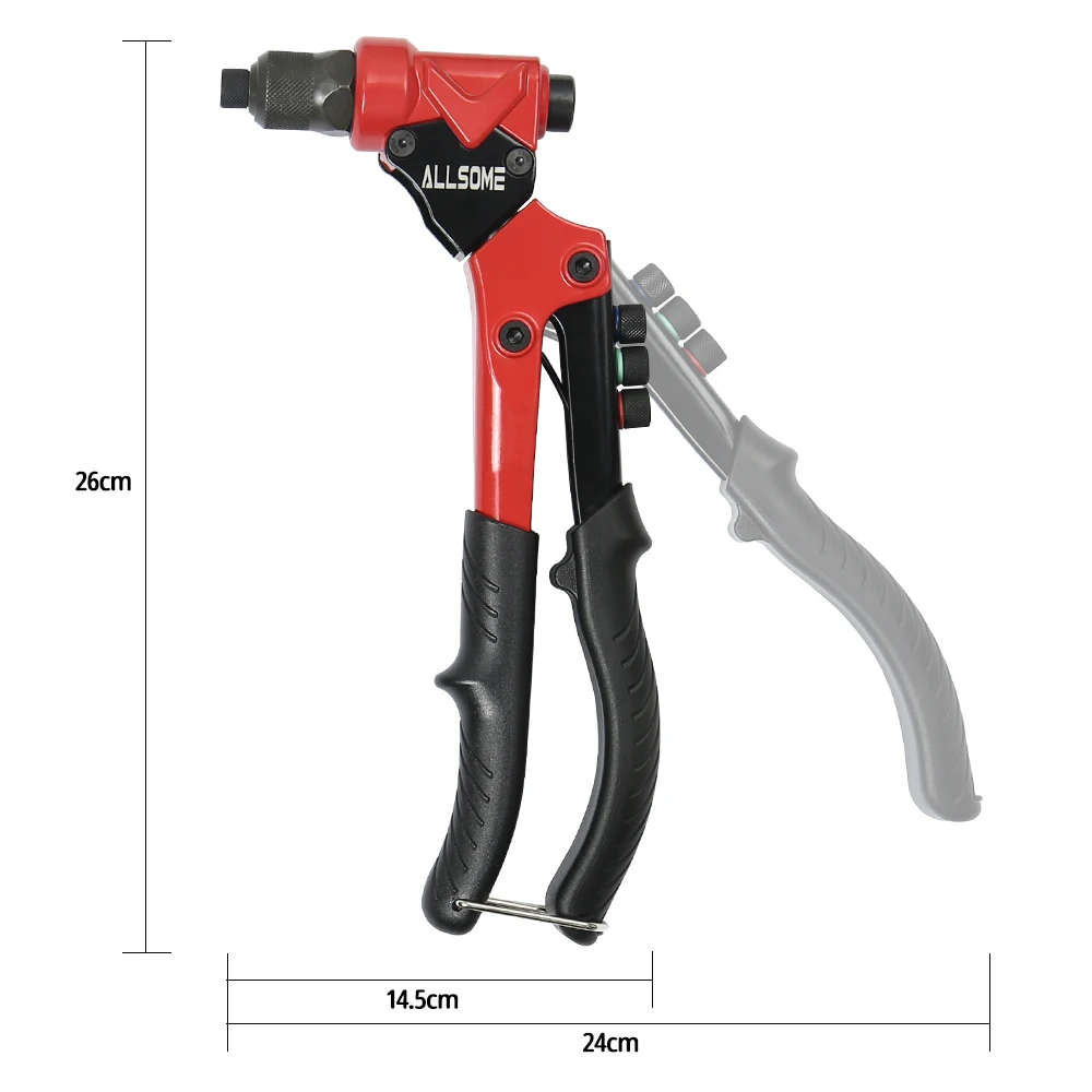 ALLSOME 360&deg; Swivel Head Rivet Nut Guns 3 in 1 Hand Riveter of Sleeve Nuts Threaded Tool for Auto M3/4/5/6 Multi Reaming