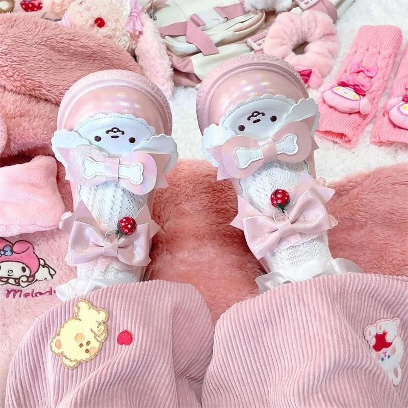 

Lolita Shoes Women Pink Kawaii Japanese Style Summer Zapatillas Mujer Strawberry Patchwork Cute Students Ladies Footwear