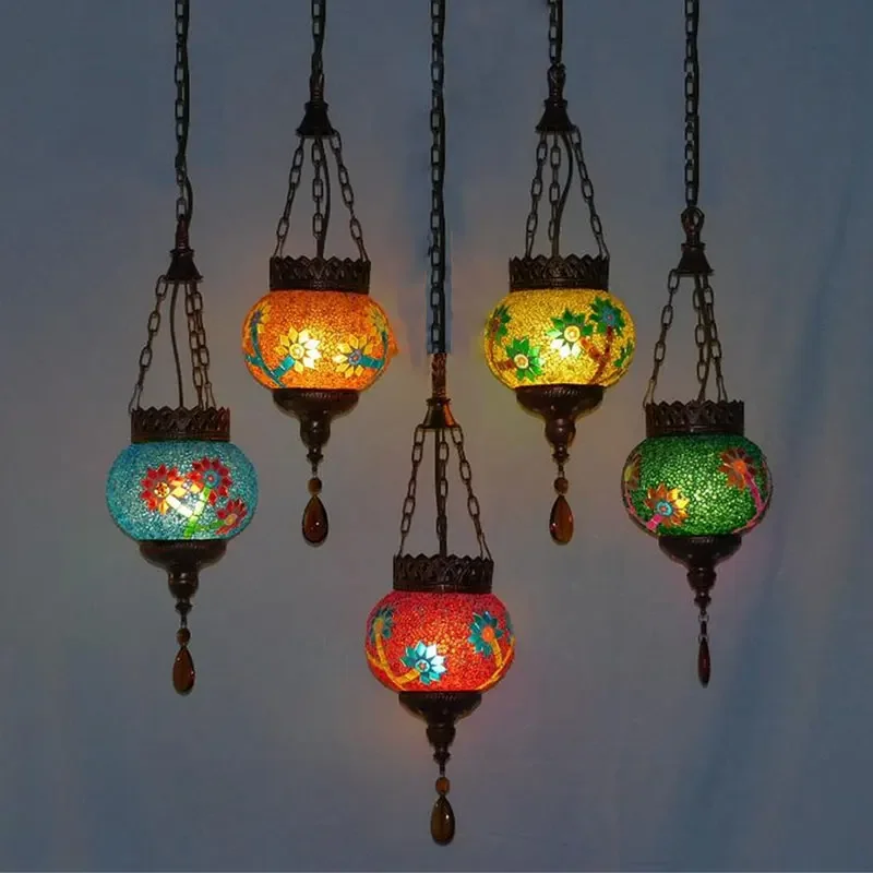 

Vintage Bohemian Chandeliers Ceiling Home Decor Stained Glass Lighting Fixtures Living Room Pendant Lights Bedroom Hanging Lamps