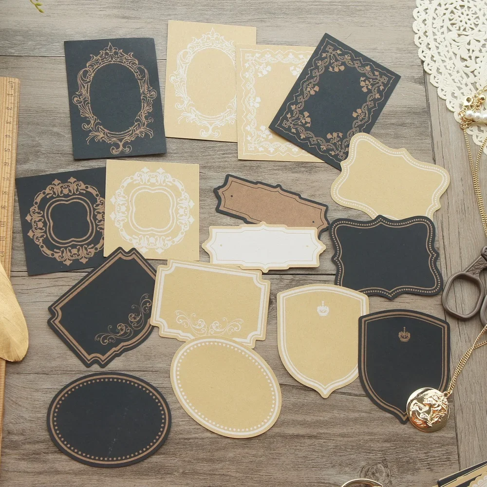 

60pcs DIY Kraft Black Paper Frame Flower Border Design Paper Creative Craft Paper Background Scrapbooking Gift DIY Use