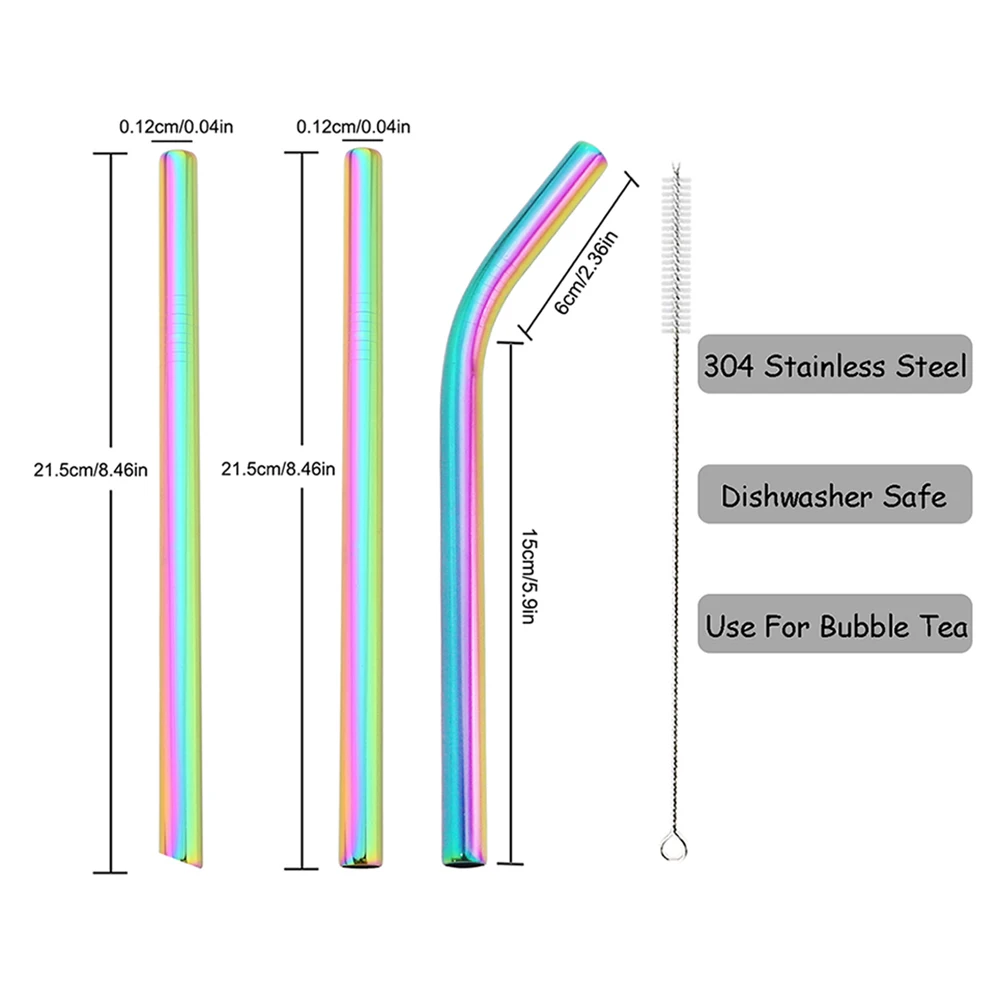 Description Picture 3 of item12Pcs Metal Drinking Straw Set Reusable 304 Straw Stainless Steel Straw Wide 12mm Pearl Milkshake Bubble Tea Straw With Brush