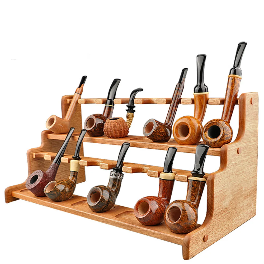 16 position pipe wooden rack double layer solid wood pipe rack tobacco Stand For 16 Smoking Pipe portable detachable Rack