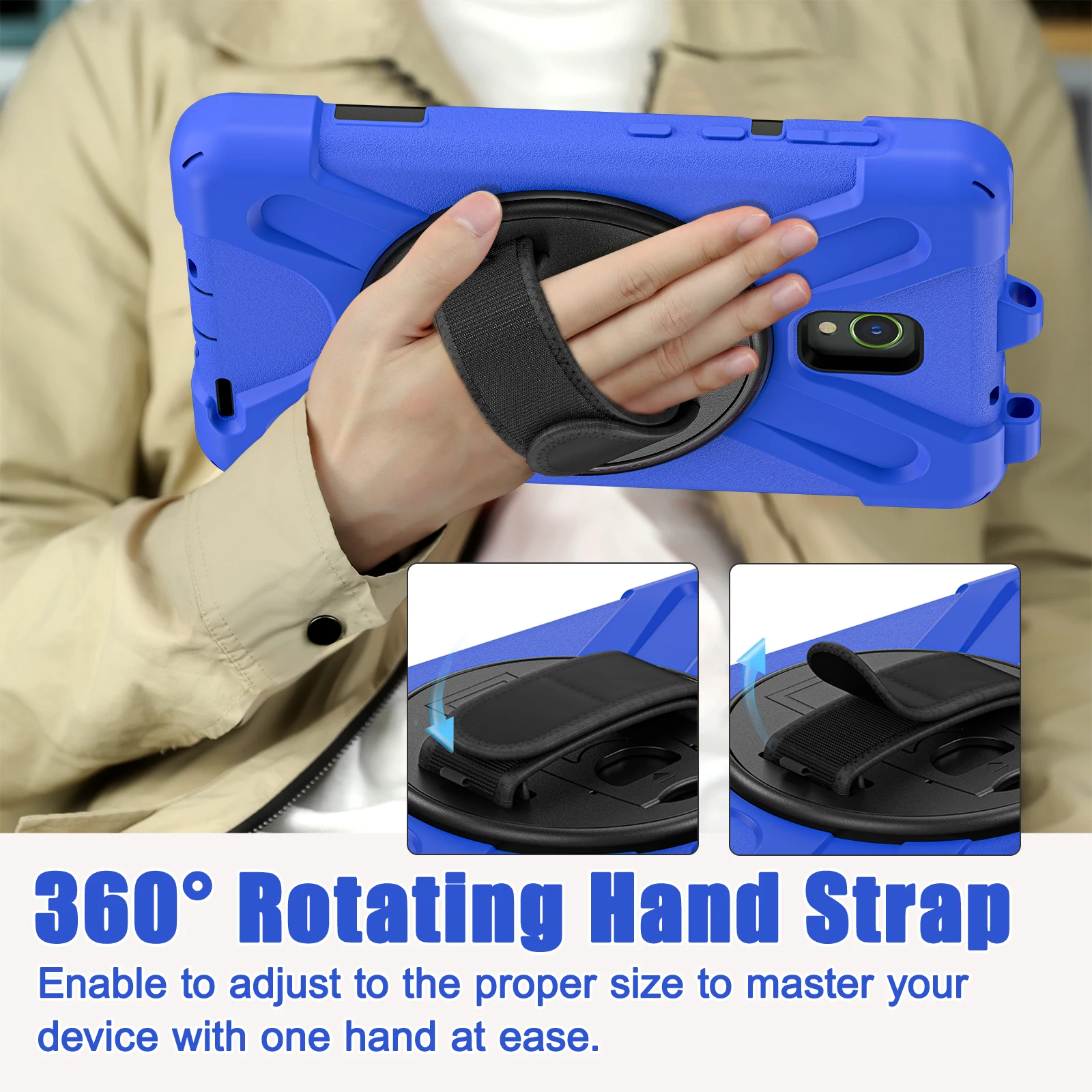 Universal Rotating Rugged Tablet Case with Strap - 8.0 inch