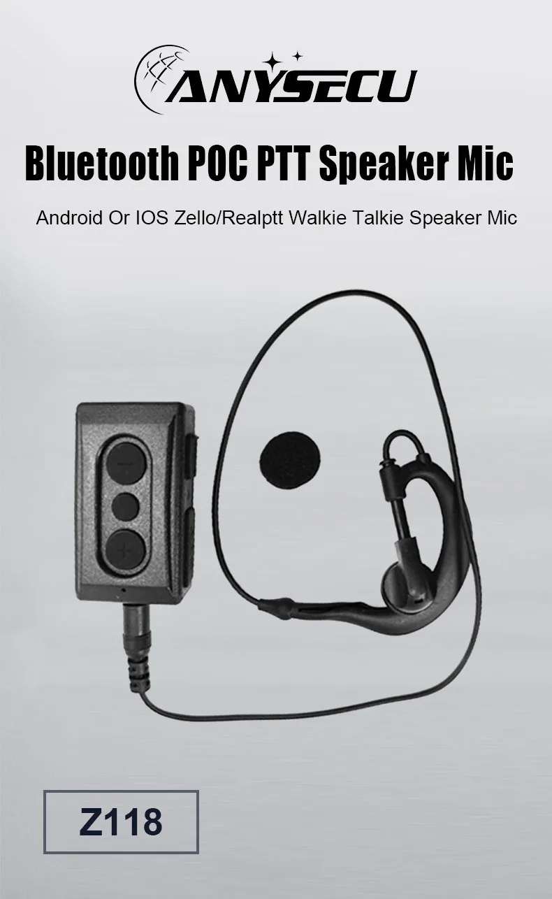 Z118 Wireless PTT Switch for Zello POC Radio W8Pro Work with Android or iOS Phon