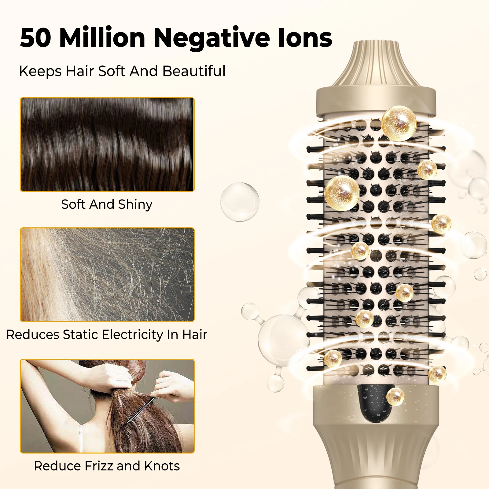 Thermal Brush One-Step Hot Air Brush&volumizer Hair Curler Straightener Hair Styling Brush Professional Curling Iron Heated GOLD