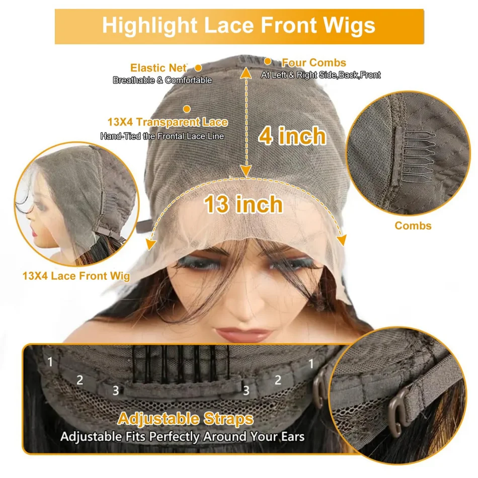 P1B30 Highlight Human Hair Wigs 13X6 Hd Lace Frontal Wig 250 Density Body Wave Lace Front Wigs Brazilian 30 Inch For Black Women